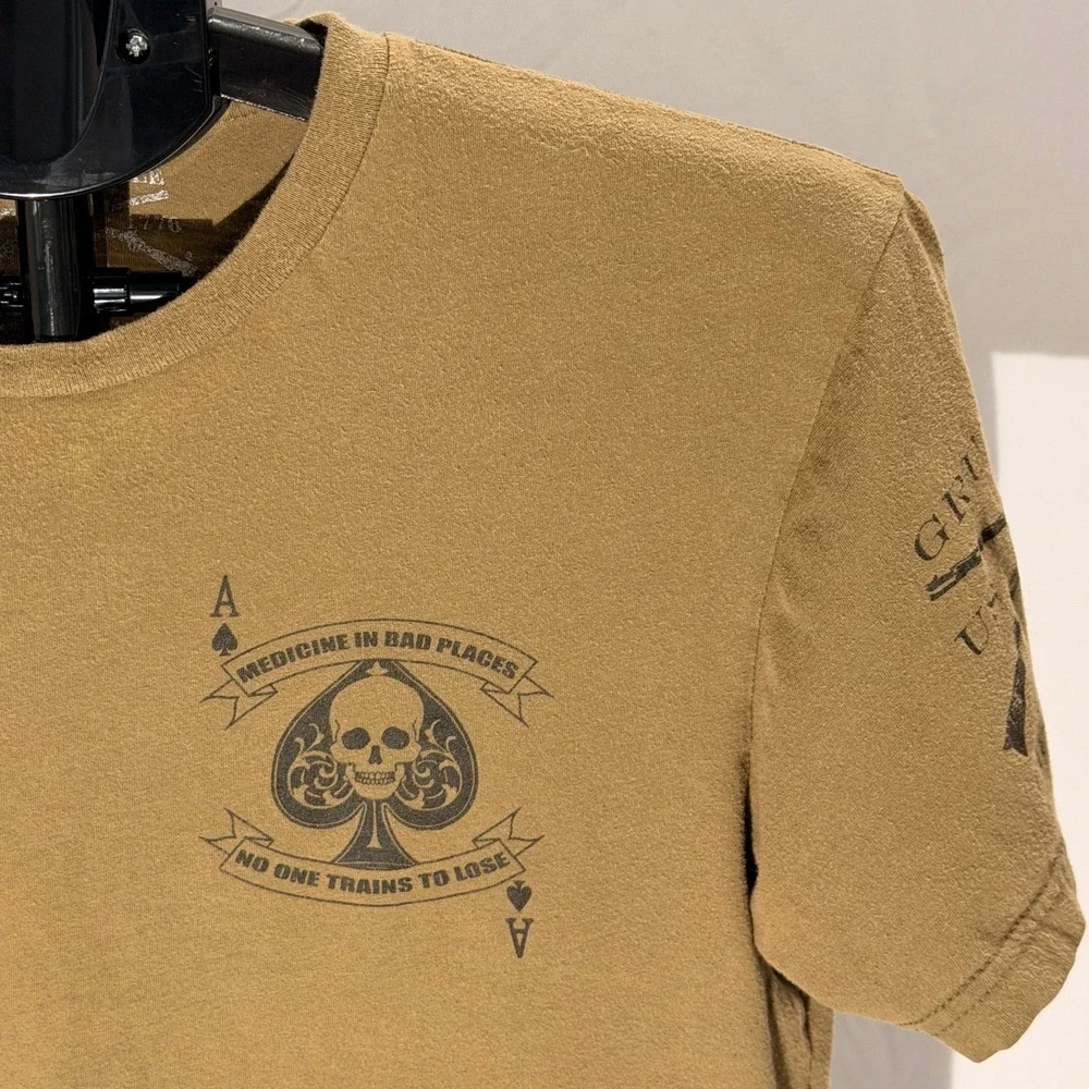 Grunt Style Mens Ace Skull Dragon Medical T Shirt Khaki Size Medium - Picture 4 of 7